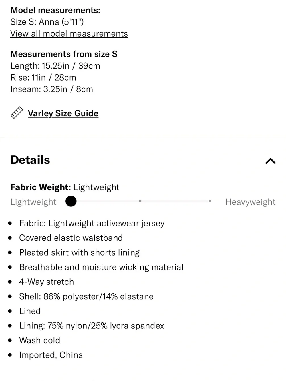 Varley melody skort